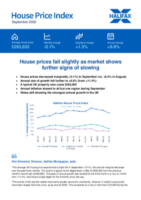 Halifax House Price Index - September 2022
