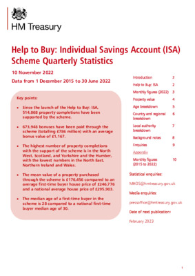 Help to Buy: ISA Scheme Quarterly Statistics: December 2015 to 30 June 2022