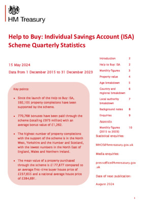 Help to Buy: Individual Savings Account (ISA) Scheme Quarterly Statistics