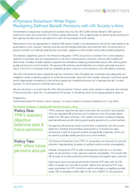A Hymans Robertson White Paper on Realigning Defined Benefit Pensions with UK Societys Aims July 2023