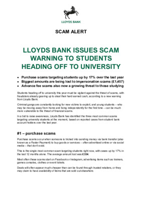 Lloyds Bank issues scam warning to students heading off to university