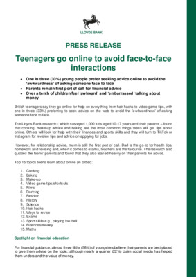 Teenagers go online to avoid face-to-face interactions