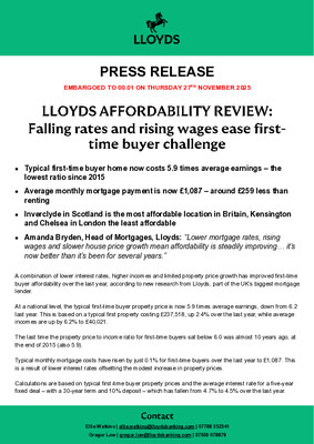 Lloyds Affordability Review 2025: Falling rates and rising wages ease first-time buyer challenge