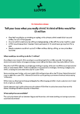 Tell your boss what you really think? A third of Brits would for £1 million