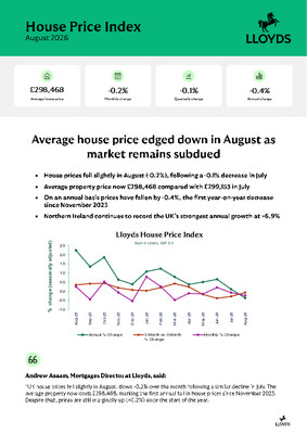 Average house price edged down in August as market remains subdued