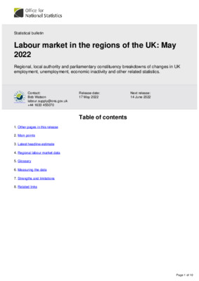 Labour market in the regions of the UK May 2022