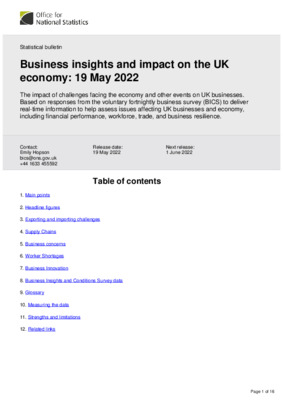 Business insights and impact on the UK economy 19 May 2022