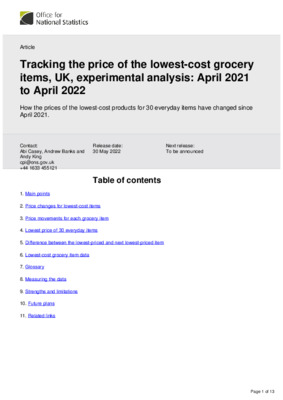 Tracking the price of the lowest-cost grocery items, UK, experimental analysis April 2021 to April 2022