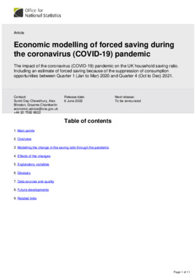 Economic modelling of forced saving during the coronavirus (COVID-19) pandemic