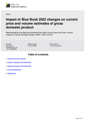 Impact of Blue Book 2022 changes on current price and volume estimates of gross domestic product