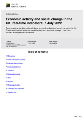 Economic activity and social change in the UK, real-time indicators 7 July 2022