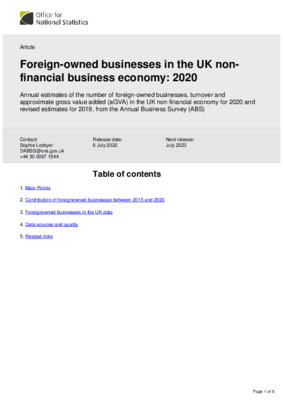 Foreign-owned businesses in the UK non-financial business economy 2020