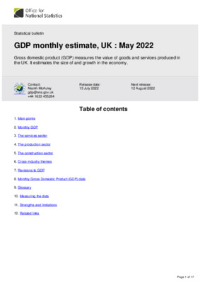 GDP monthly estimate, UK : May 2022