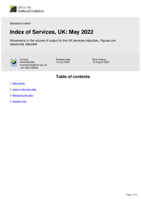 Index of Services, UK: May 2022