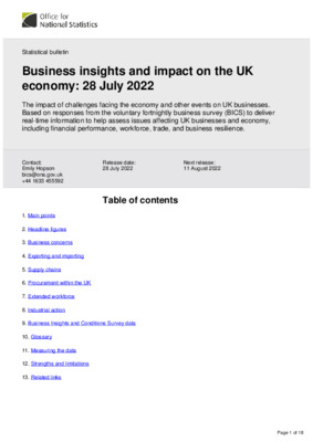 Business insights and impact on the UK economy 28 July 2022
