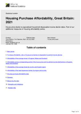 Housing Purchase Affordability, Great Britain 2021