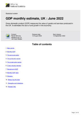 GDP monthly estimate, UK: June 2022
