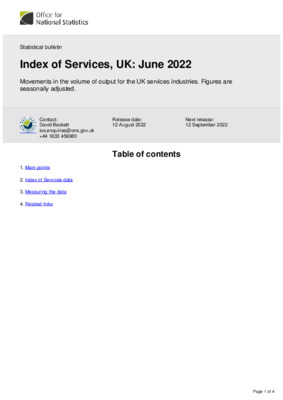 Index of Services, UK: June 2022