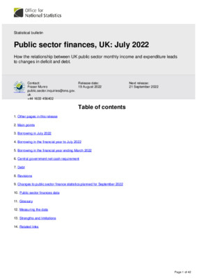 Public sector finances, UK July 2022