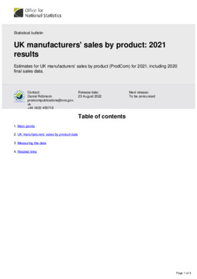 UK manufacturers' sales by product 2021 results