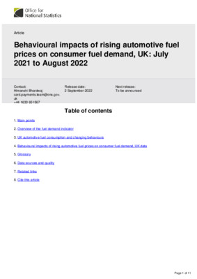 Behavioural impacts of rising automotive fuel prices on consumer fuel demand, UK: July 2021 to August 2022
