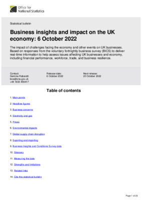 Business insights and impact on the UK economy 6 October 2022