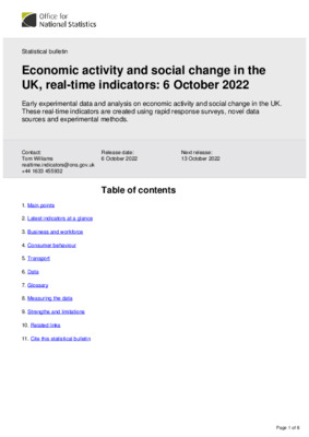 Economic activity and social change in the UK, real-time indicators 6 October 2022