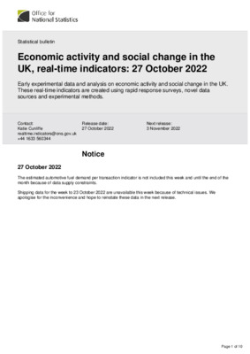 Economic activity and social change in the UK, real-time indicators: 27 October 2022