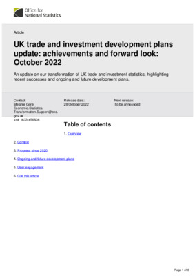 UK trade and investment development plans update: achievements and forward look: October 2022