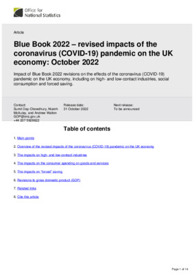 Blue Book 2022 revised impacts of the coronavirus (COVID-19) pandemic on the UK economy October 2022