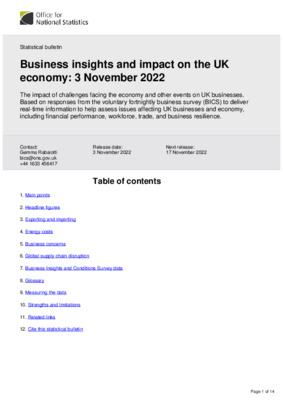 Business insights and impact on the UK economy 3 November 2022