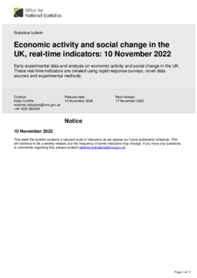 Economic activity and social change in the UK, real-time indicators 10 November 2022
