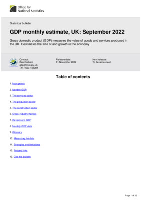GDP monthly estimate, UK September 2022
