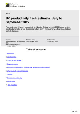UK productivity flash estimate July to September 2022