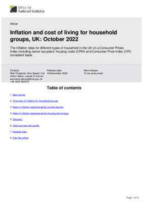 Inflation and cost of living for household groups, UK: October 2022