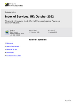 Index of Services, UK October 2022