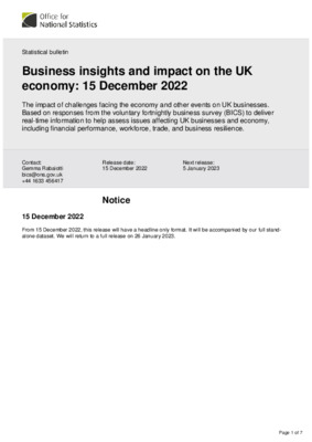 Business insights and impact on the UK economy: 15 December 2022