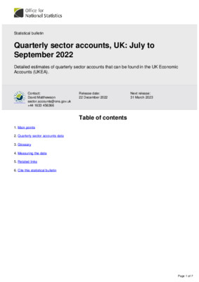 Quarterly sector accounts, UK July to September 2022