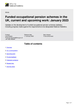Funded occupational pension schemes in the UK, current and upcoming work January 2023