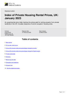 Index of Private Housing Rental Prices, UK: January 2023