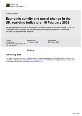Economic activity and social change in the UK, real-time indicators: 16 February 2023