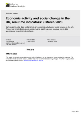 Economic activity and social change in the UK, real-time indicators: 9 March 2023