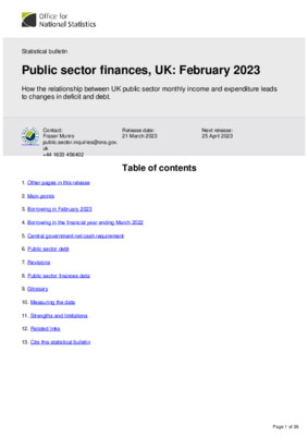 Public sector finances, UK: February 2023