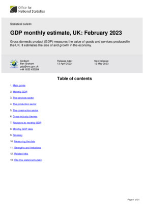 GDP monthly estimate, UK: February 2023
