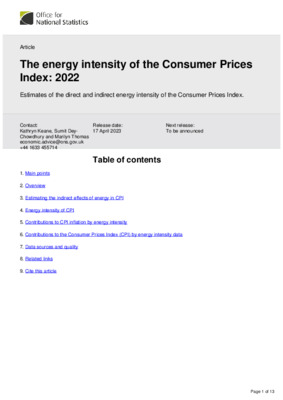The energy intensity of the Consumer Prices Index: 2022