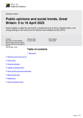 Public opinions and social trends, Great Britain: 5 to 16 April 2023