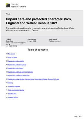 Unpaid care and protected characteristics, England and Wales: Census 2021