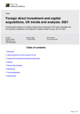 Foreign direct investment and capital acquisitions, UK trends and analysis: 2021