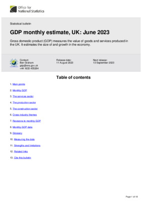 GDP monthly estimate, UK: June 2023