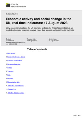 Economic activity and social change in the UK, real-time indicators: 17 August 2023
